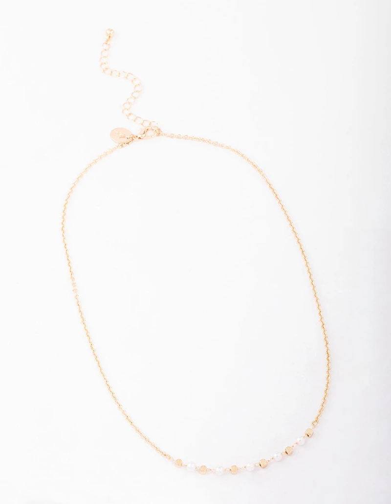 Gold Pearl & Bead Chain Short Necklace