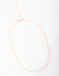 Gold Pearl & Bead Chain Short Necklace