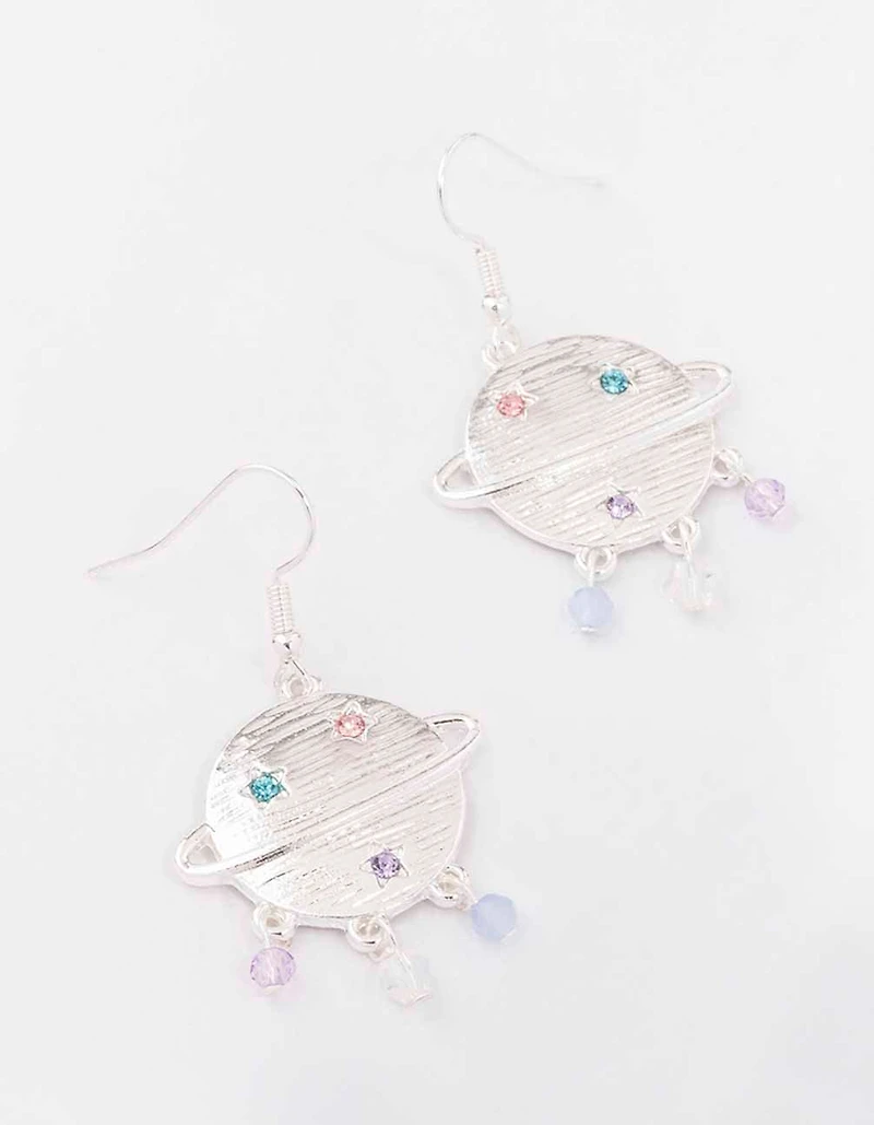 Silver Diamante Beaded Planet Drop Earrings