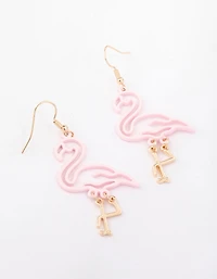 Gold Pink Cut Out Flamingo Drop Earrings