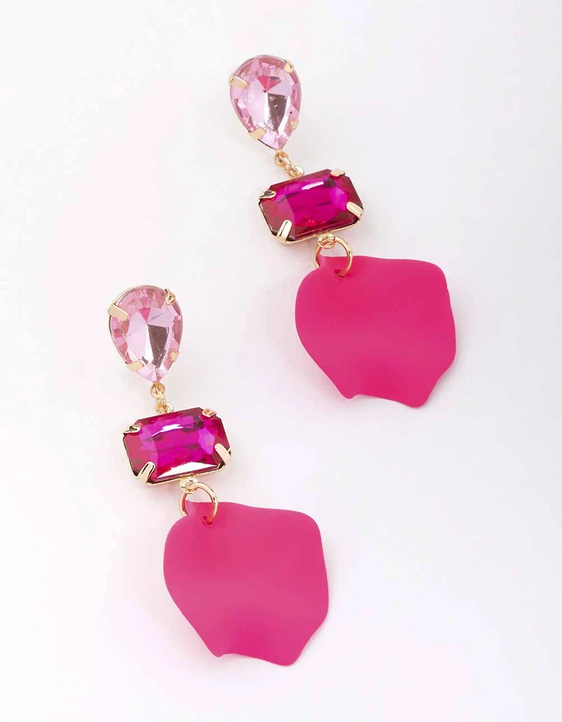 Pear & Rectangle Diamante Petal Drop Earrings