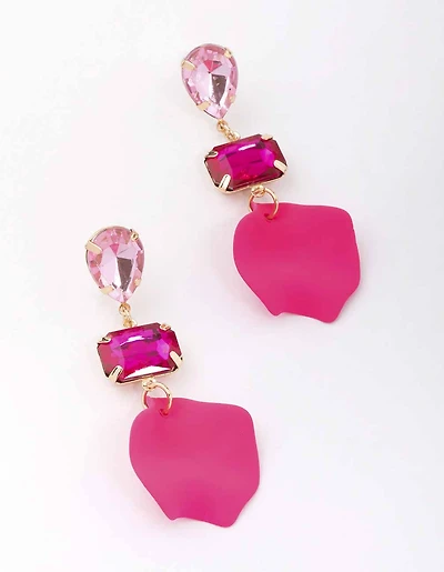 Pear & Rectangle Diamante Petal Drop Earrings