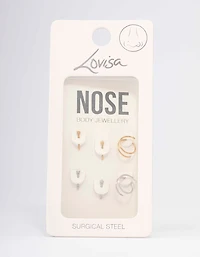 Surgical Steel Two-Toned Spiral Stud Crystal Nose Stud 6-Pack