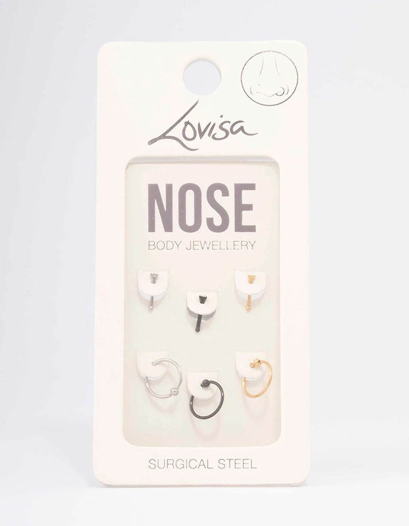 Surgical Steel Two-Toned Classic Mixed Nose Stud 6-Pack