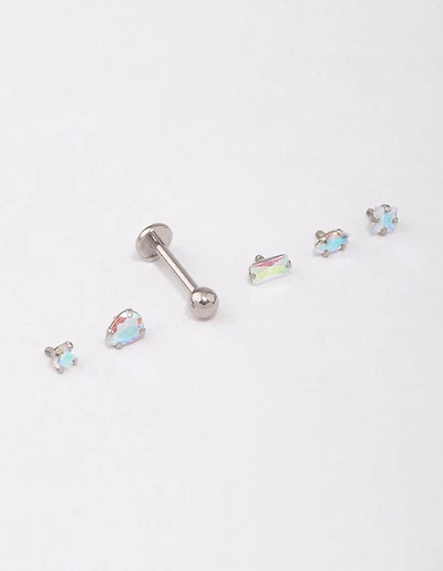Surgical Steel Iridescent Cubic Zirconia Flat Back Pack