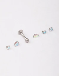 Surgical Steel Iridescent Cubic Zirconia Flat Back Pack