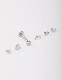 Surgical Steel Iridescent Cubic Zirconia Flat Back Pack