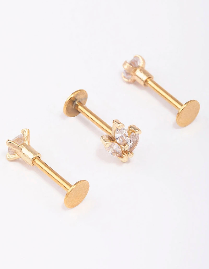 Gold Plated Surgical Steel Triangular Leaf Flat Back 3-Pack