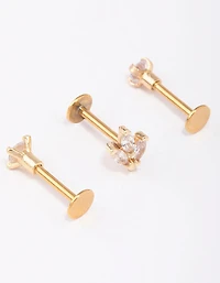 Gold Plated Surgical Steel Triangular Leaf Flat Back 3-Pack