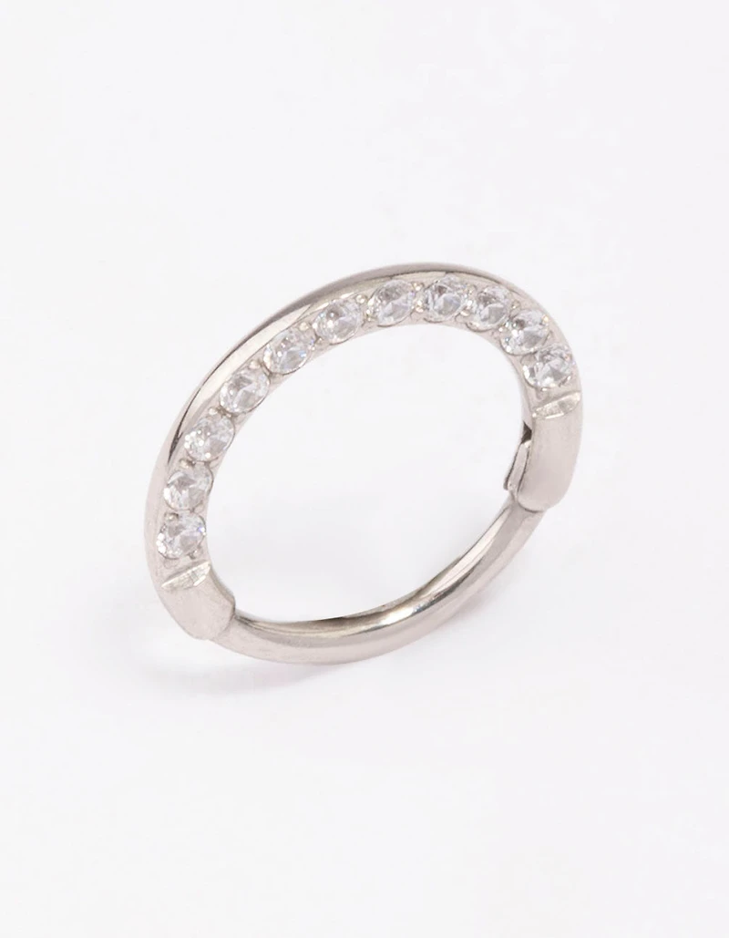 Surgical Steel Cubic Zirconia Clicker Earring 7mm