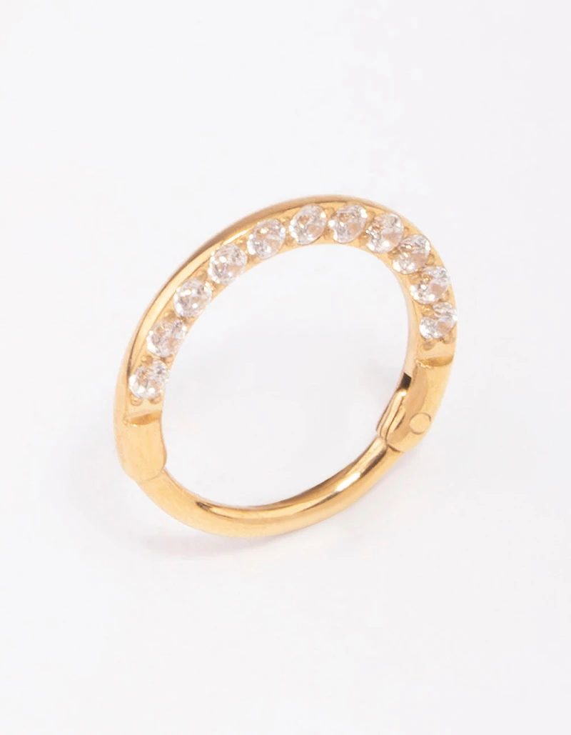 Gold Plated Cubic Zirconia Clicker Earrings 7mm