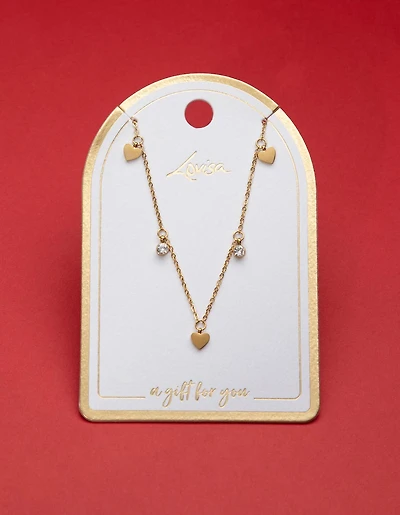 Waterproof Gold Plated Stainless Steel Diamante & Heart Necklace