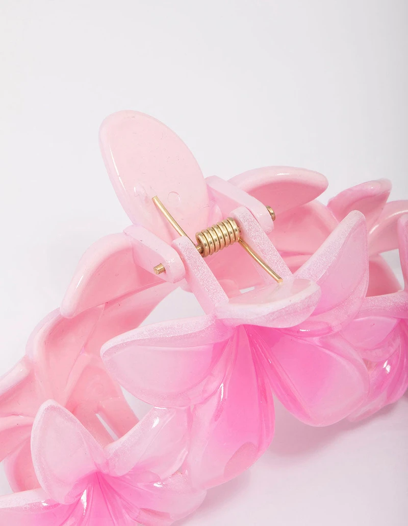 Pink Tropical Flower Trio Hair Claw Clip