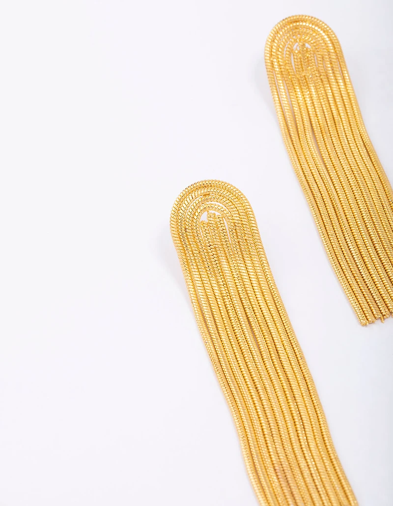 Waterproof Gold Plated Stainless Steel Curved Box Chain Drop Earrings
