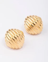 Waterproof Gold Plated Stainless Steel Croissant Textured Stud Earrings