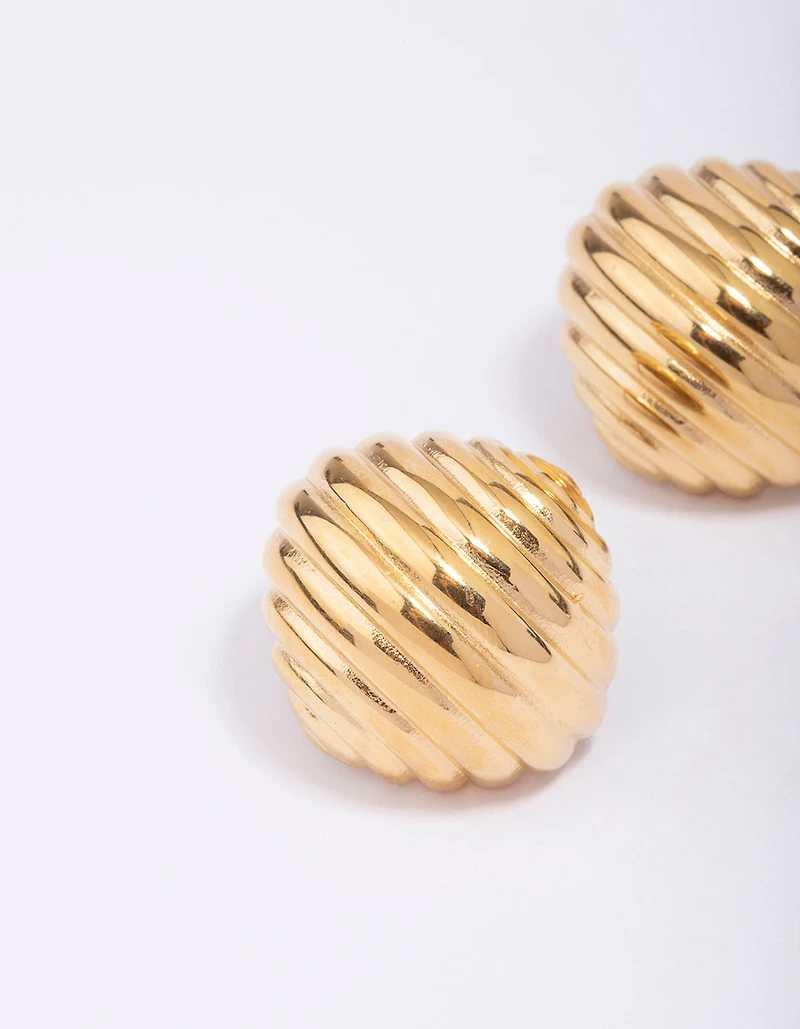 Waterproof Gold Plated Stainless Steel Croissant Textured Stud Earrings
