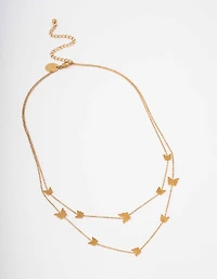Waterproof Gold Plated Stainless Steel Double Layered Butterfly Necklace