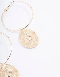 Gold Evil Eye Pendant Hoop Earrings
