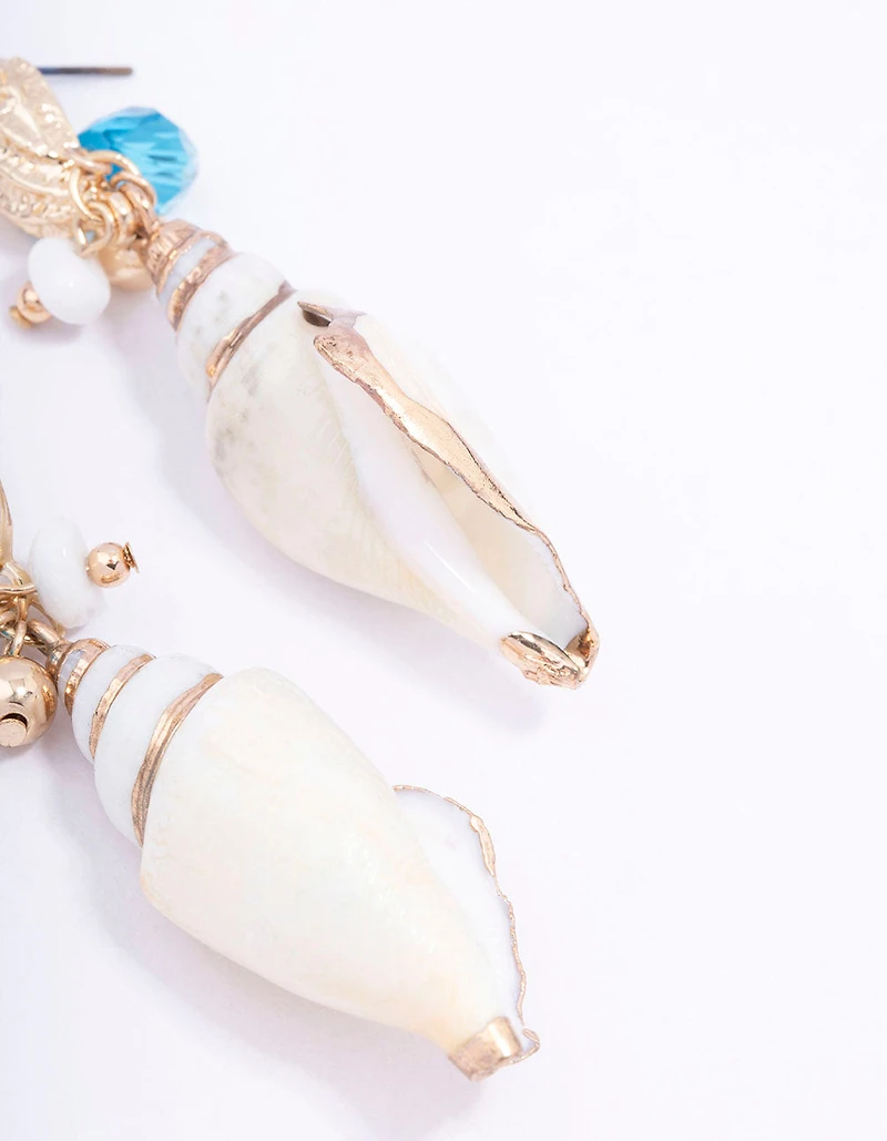 Blue Genuine Shell Beaded Drop Earrings