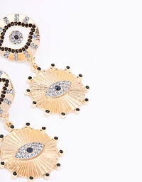 Gold Double Eye Disc Drop Earrings