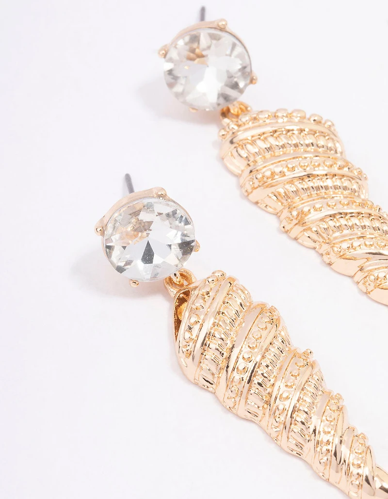 Gold Diamante Shell Drop Earrings