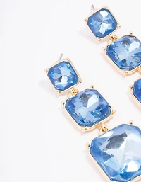 Gold Triple Square Stone Drop Earrings
