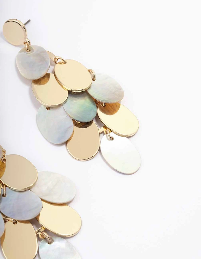Gold Genuine Shell Disc Drop Earrings