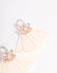 Gold Raffia Diamante Drop Earrings