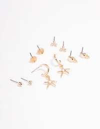 Gold Mixed Diamante Small Stud Earring 5-Pack