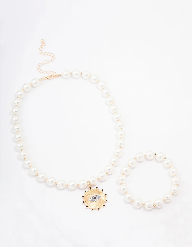 Gold Pearl Evil Eye Jewellery Set