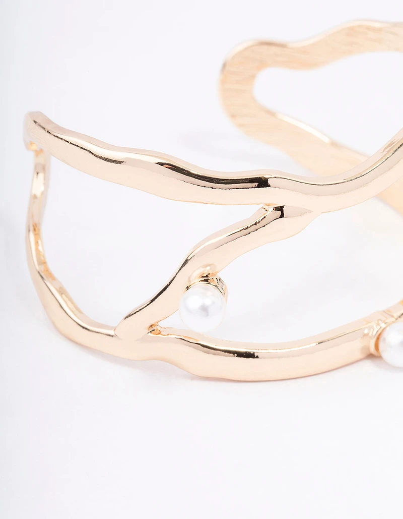 Gold Organic Pearl Wrist Cuff