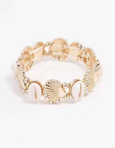 Gold Genuine Shell Pearl Stretch Bracelet