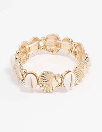 Gold Genuine Shell Pearl Stretch Bracelet