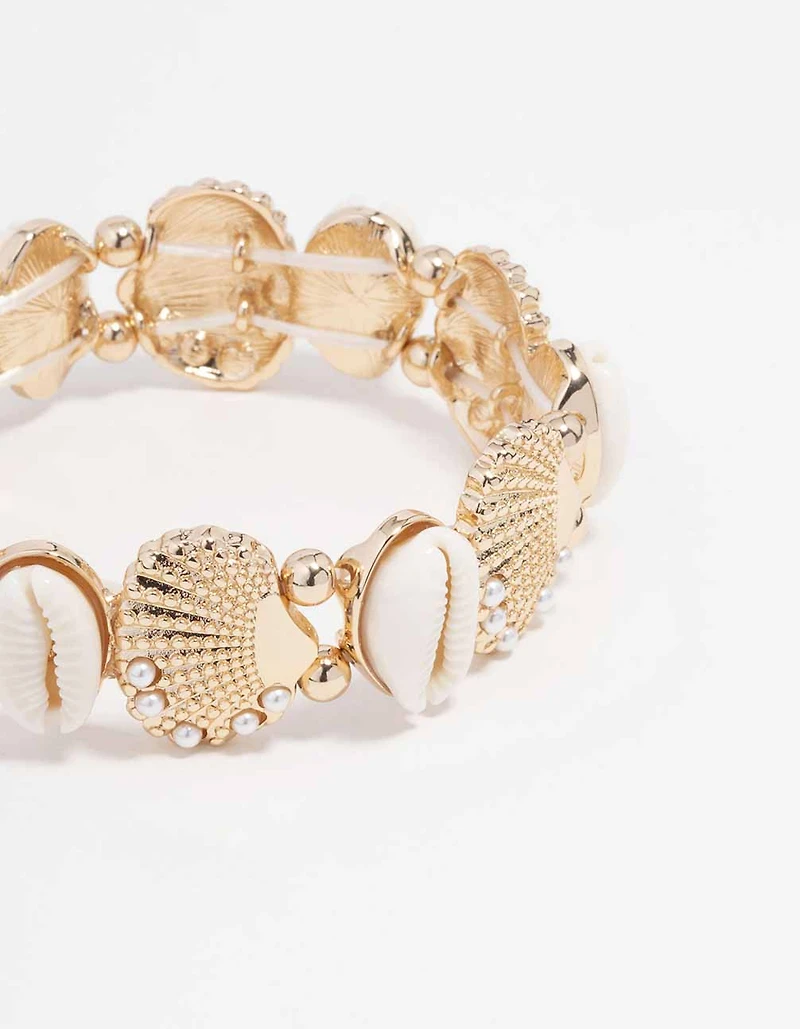 Gold Genuine Shell Pearl Stretch Bracelet