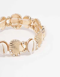 Gold Genuine Shell Pearl Stretch Bracelet