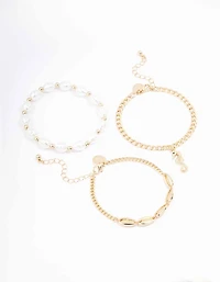 Gold Pearl Anklet & Bracelet 3-Pack