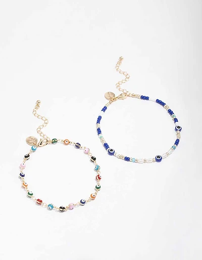 Gold Evil Eye Anklet Pack