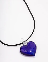 Navy Puffy Love Heart Cord Necklace