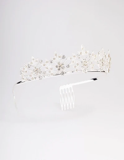 Silver Symmetrical Floral Hair Tiara
