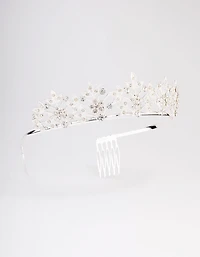 Silver Symmetrical Floral Hair Tiara