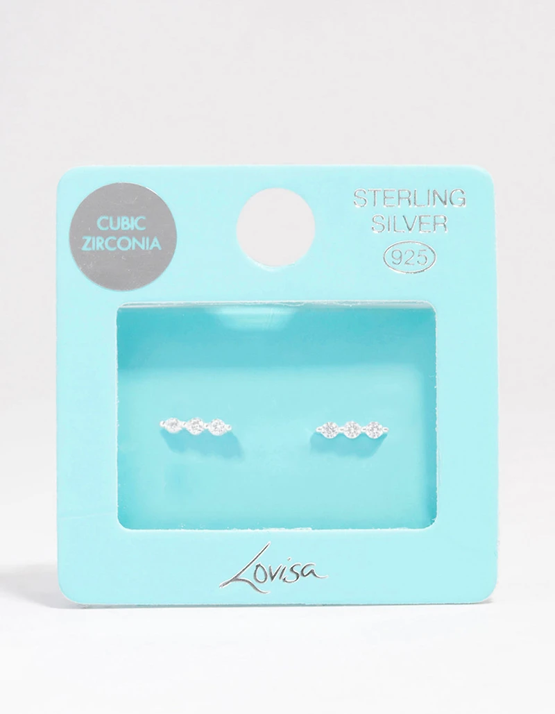 Sterling Silver Cubic Zirconia Bar Stud Earrings