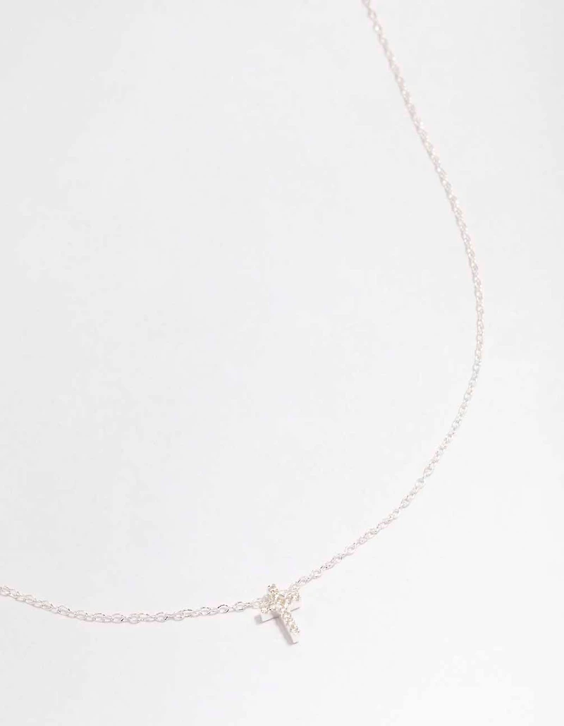 Sterling Silver Cubic Zirconia Cross Pendant Necklace
