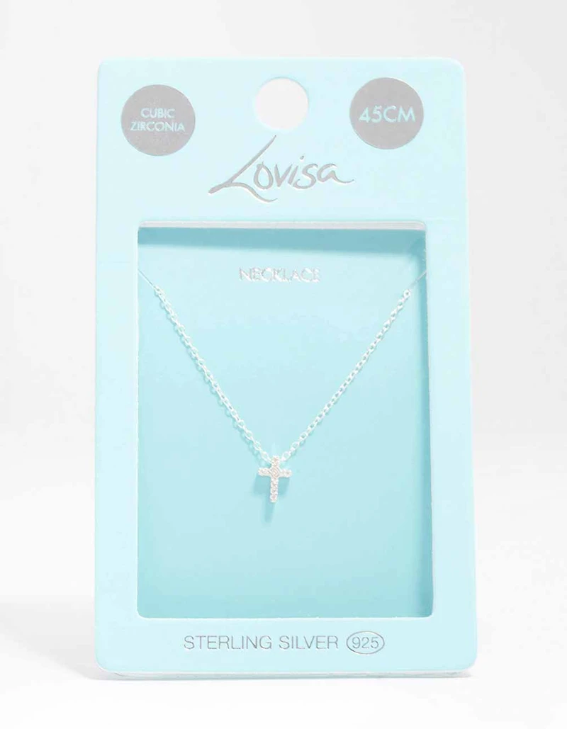 Sterling Silver Cubic Zirconia Cross Pendant Necklace
