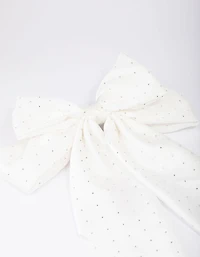 White Fabric Satin Drop Bow Hair Clip