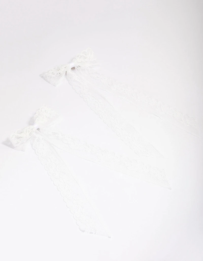 White Fabric Medium Lace Hair Bow Pack