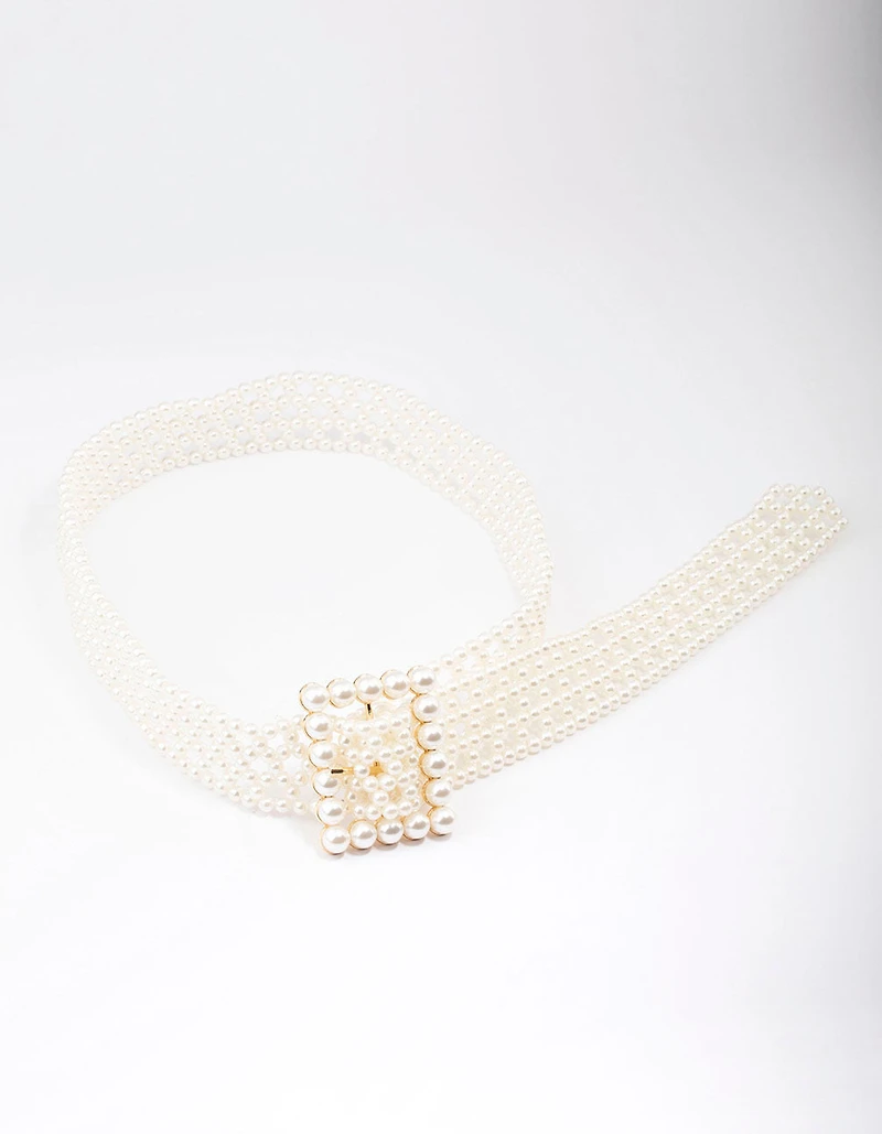 Ceinture de perles rectangulaire dorée