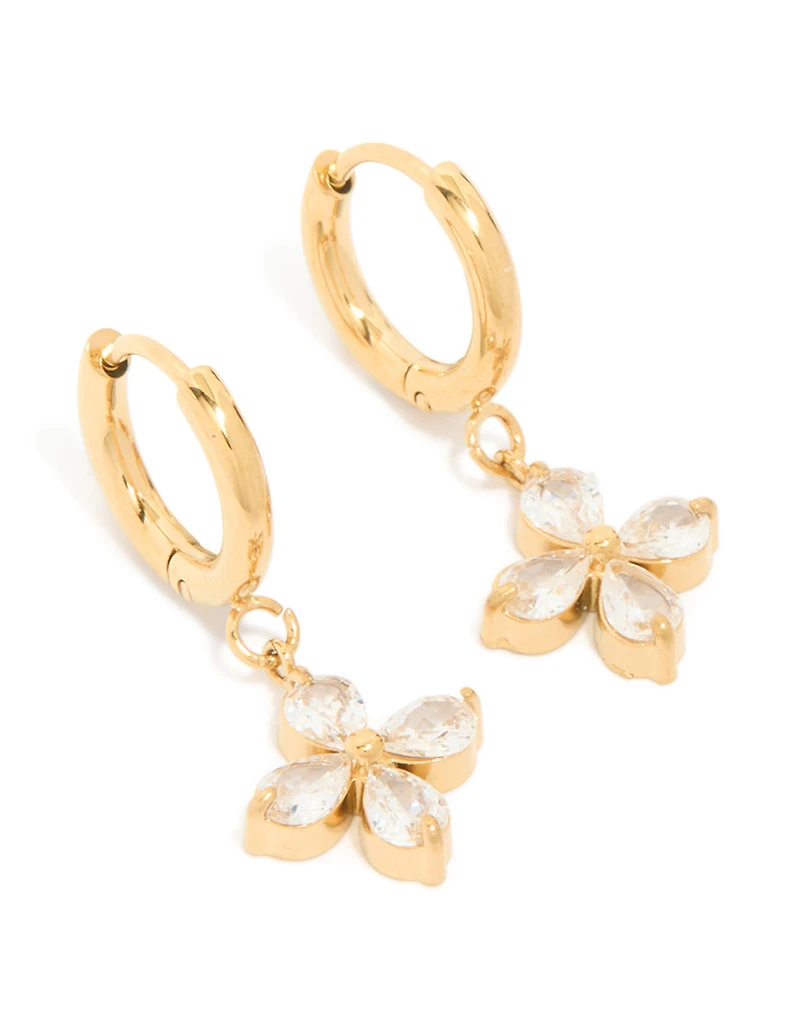Gold Plated Surgical Steel Flower Huggie Hoop Earrings