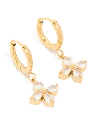 Gold Plated Surgical Steel Flower Huggie Hoop Earrings
