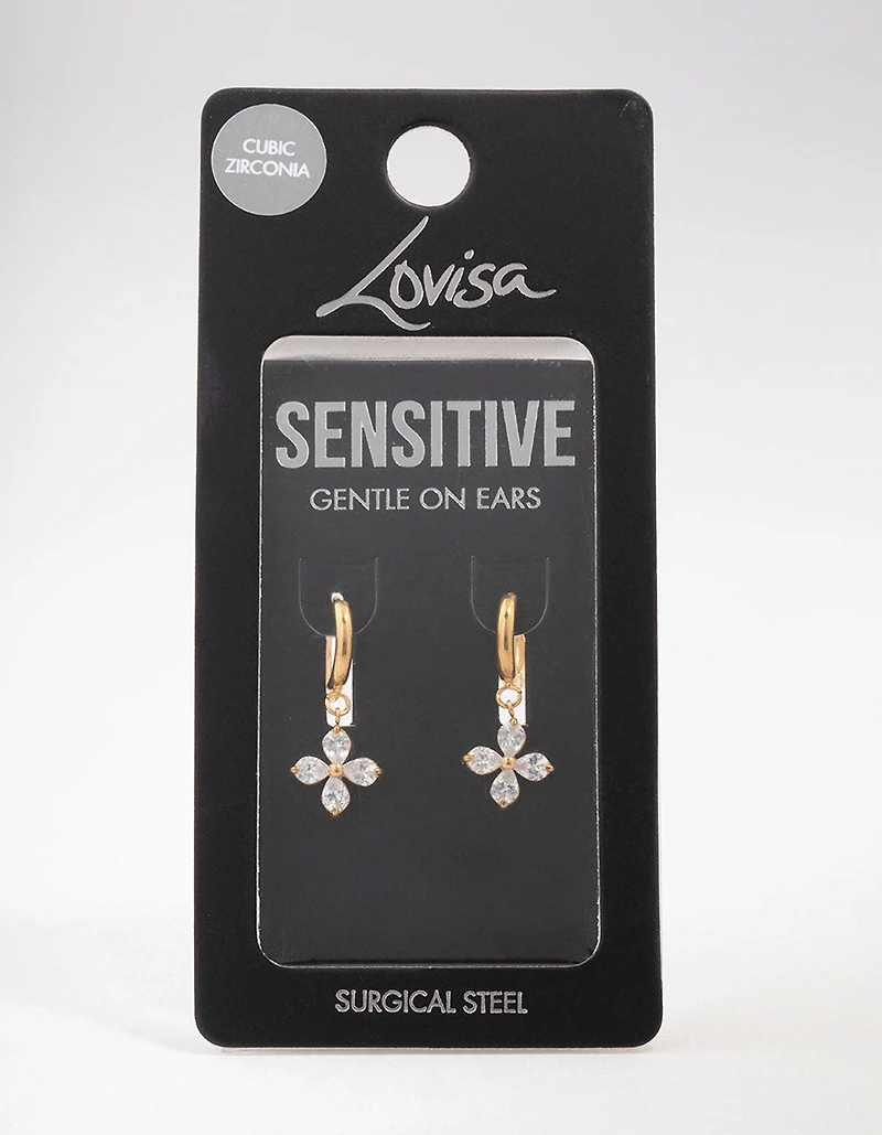 Gold Plated Surgical Steel Flower Huggie Hoop Earrings