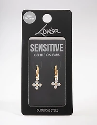 Gold Plated Surgical Steel Flower Huggie Hoop Earrings